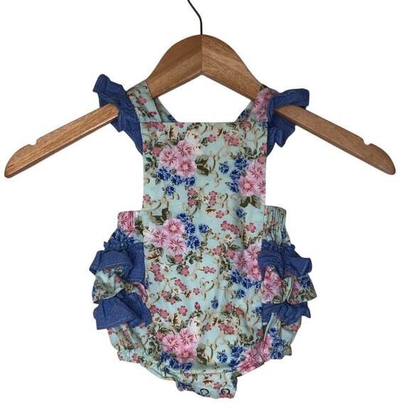 Bonnie Baby Girls Romper Sleeveless Floral Print Bubble Romper Size: 3/6M - Picture 1 of 8